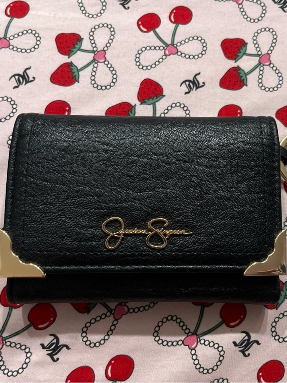 Jessica Simpson Black Card Holder with Gold Accents